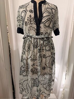 A.B.S. Cotton/Silk Polka Dot Printed Voile Dress, sz 6